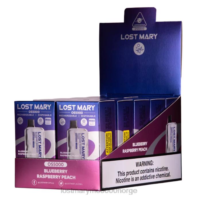blåbær bringebær fersken - LOST MARY flavours - F2H2B19 LOST MARY OS5000 glans